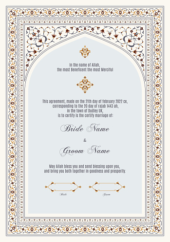 Luxury Floral Nikkah Certificate, Premium Islamic Wedding Contract, Nikkah Nama, Muslim Marriage Certificate, Wedding Card, Personalized Names, vector illustration template