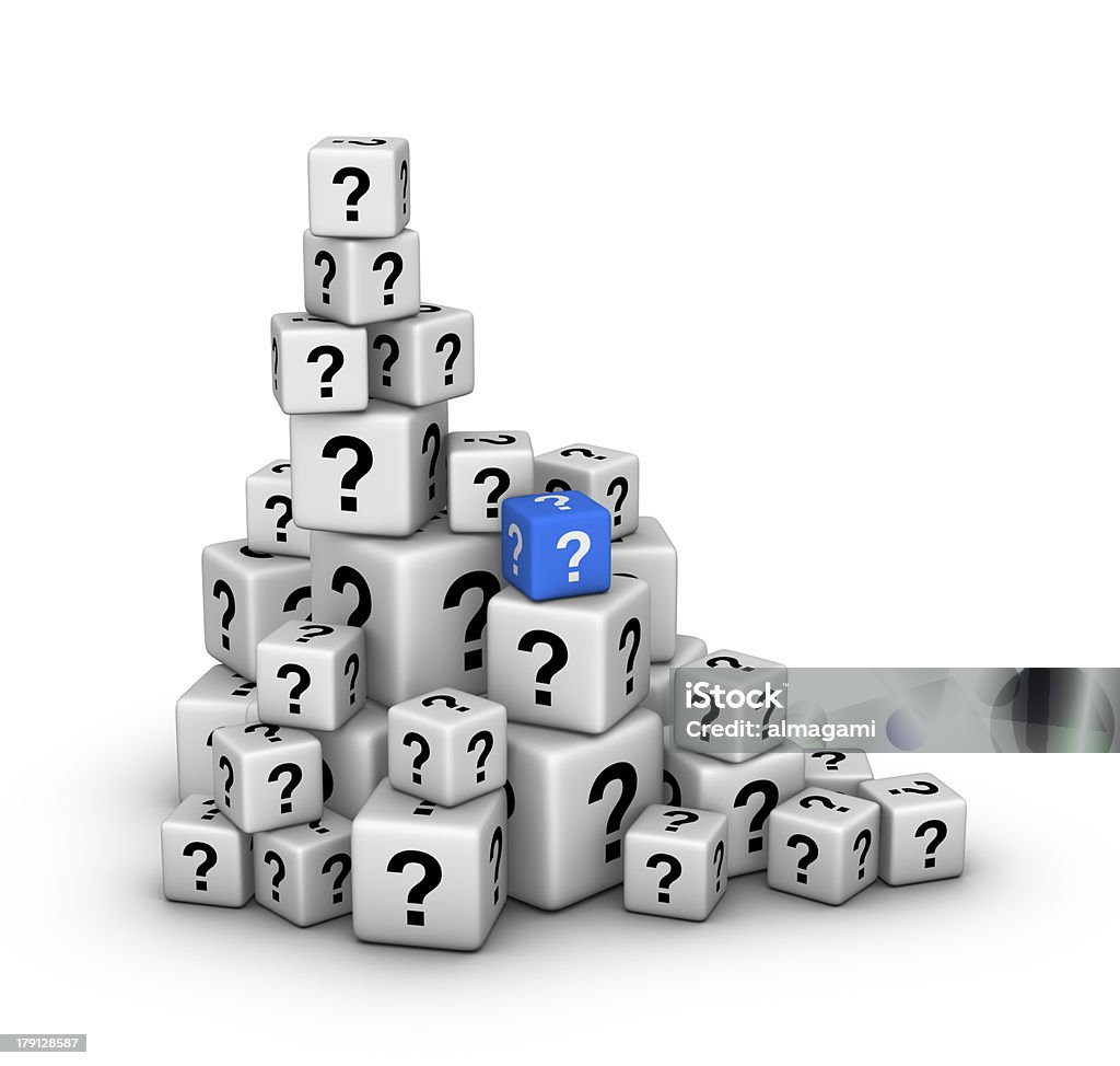 pile of dices with question marks pile of big and small dices with question marks Asking Stock Photo