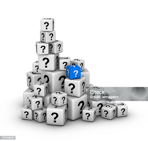 Pile Of Dices With Question Marks Stock Photo - Download Image Now - Asking, Assistance, Block Shape