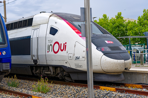 Railway station of French City of Hyères on a cloudy late spring day. Photo taken June 9th, 2023, Hyères, France.