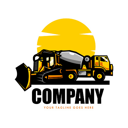 Dozer logo or tractor with excavator vector for construction company