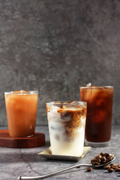 istock Iced Americano, Iced Latte, and Ice Thai Tea in Rustic Grey Table 1791295038