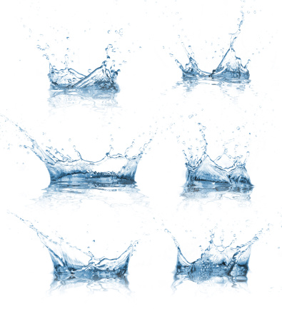 High resolution Water splashes collection over white background