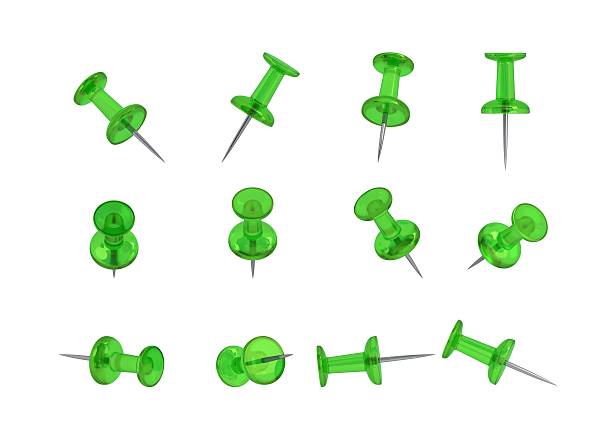12 Realistic Thumbtacks - GREEN Set (Translucent Plastic) stock photo