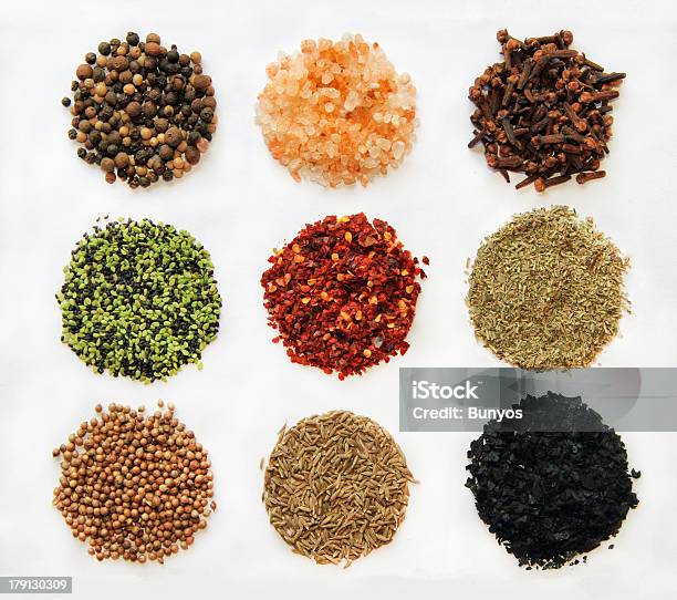 Variety Of Spices Isolated Stock Photo - Download Image Now - Espelette pepper, Pepper - Seasoning, Rosemary