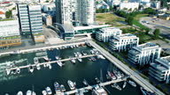 istock Aerial view of luxury boats and ships parking at marina of Gdynia in Poland - Noble apartment blocks with sea view 1791307209