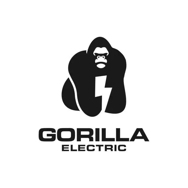 Vector illustration of Gorilla electric Logo Negative Space Concept Vector Template