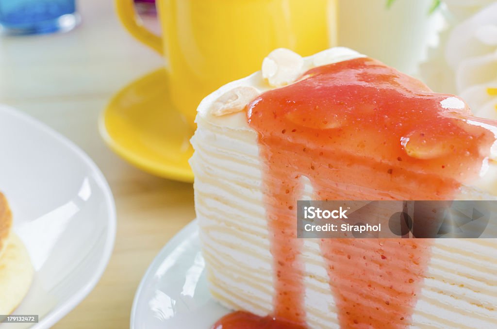 Crepe cake Strawberry crepe cake on white dishCrepe cake on white dish Baked Stock Photo