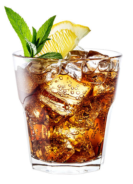 istock Glass of cola with ice, mint and lemon on white. 179132945