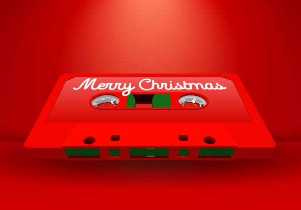 Christmas mix cassette for retro themed holiday party invitation or mix cover. Winter greetings tape with 80s style and Christmas colors Christmas mix cassette for retro themed holiday party invitation or mix cover. Winter greetings tape with 80s style and traditional Christmas colors disco themed party stock illustrations