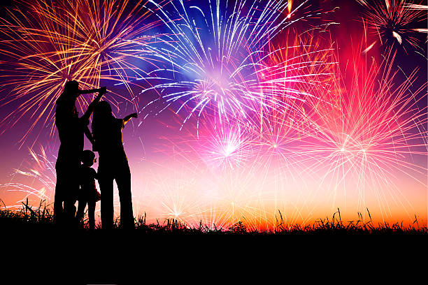 istock happy family  watching the fireworks 179134646