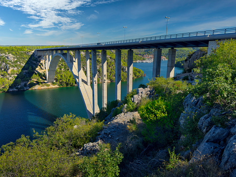 Sibenik bridge over Croatia highway. Mediterranean Sea. Adriatic.