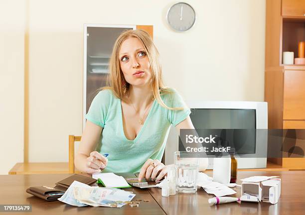 Serious Sickness Woman With Medications And Money Stock Photo - Download Image Now