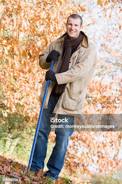 Homem A Remoção Outono Folhas - Fotografias de stock e mais imagens de 30-39 Anos - 30-39 Anos, Adulto, Ancinho - Equipamento de Jardinagem