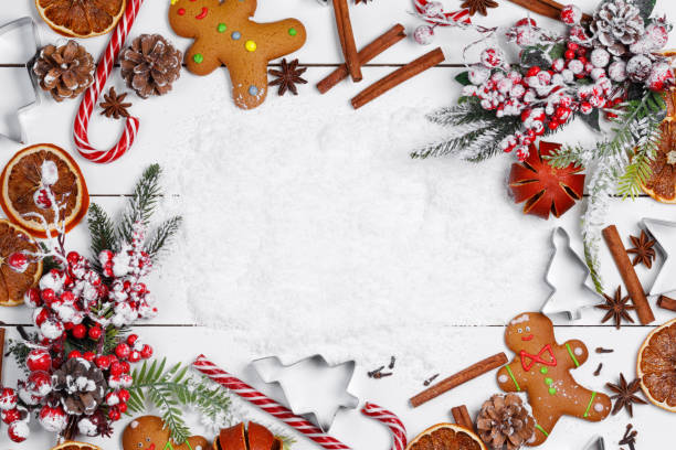 istock Christmas food on wood background 1791373162