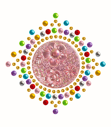 Isolated multicolored pattern of flowers and rhinestones, decorative stickers, greeting card.