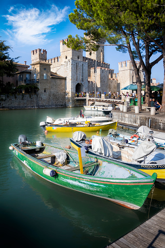 Holidays in Italy - Scenic view of the marina in the tourist resort of Sirmione on Lake Garda