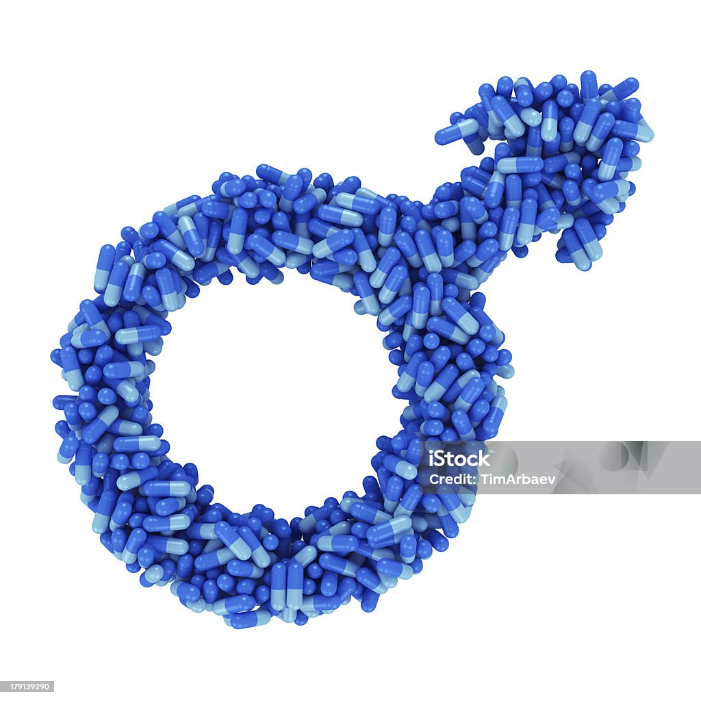 Male health concept Male symbol made from blue pills Concepts Stock Photo
