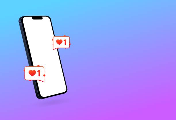 istock Phone mockup with like icons. Flat, color, phone screen mockup, heart like message bubbles, social media. Vector illustration 1791399031