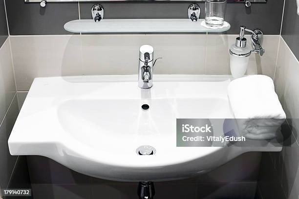 White Sink And Towell In Spa Salon Stock Photo - Download Image Now - Apartment, Bathroom, Ceramics