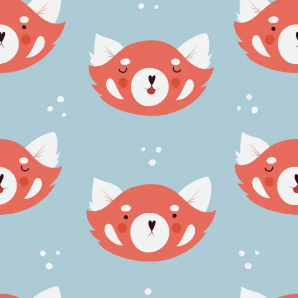 Vector illustration of Seamless pattern with red panda faces