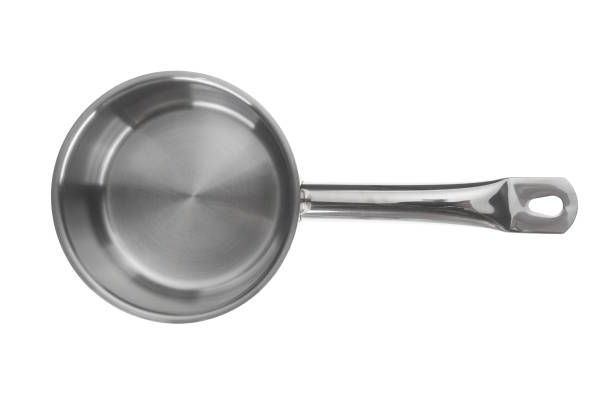 istock Empty steel saucepan closeup on white background. View above 1791450092