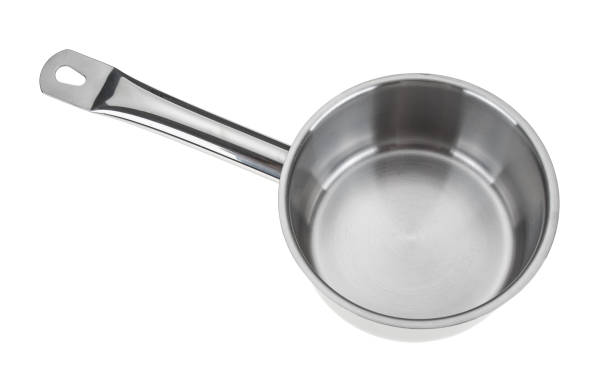 istock Empty steel saucepan closeup on white background 1791450104