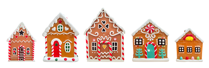 Christmas Gingerbread Cookie House with Candy Isolated on White Background.