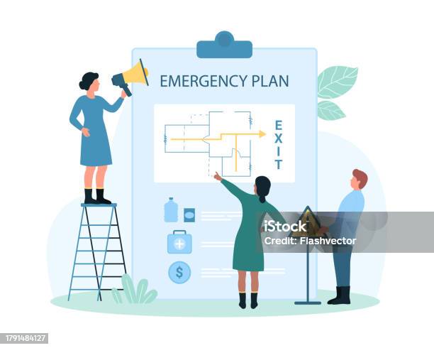 Hide Emergency Graphics Procedure Of Evacuation Emergency Map Tiny People Notice About Safe ...