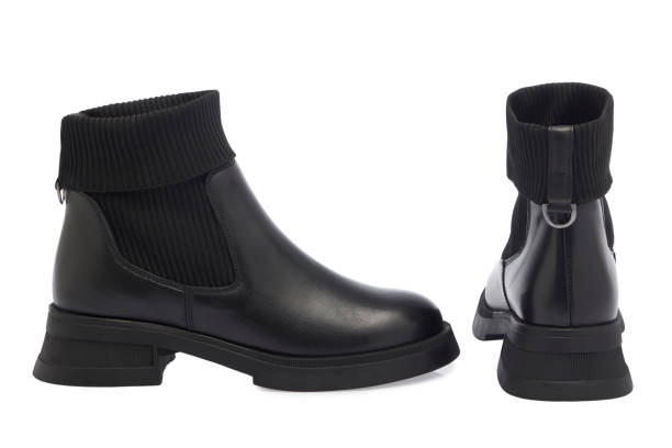 istock Black Leather Woman Boots On White Background 1791485717