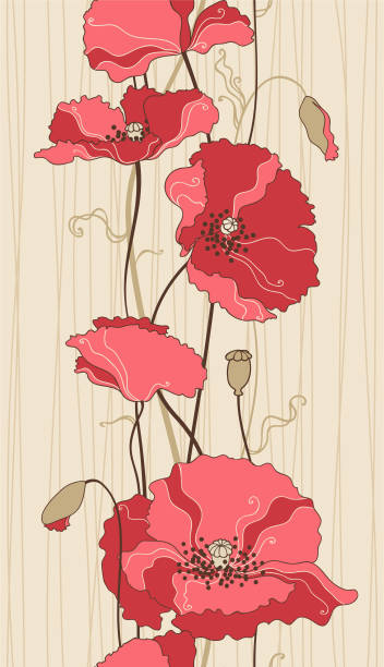 red poppies vector art illustration