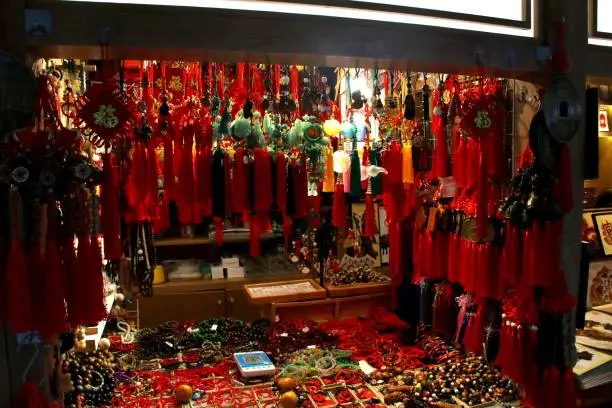 Photo of Accessories of traditional Chinese culture in a trading shop.