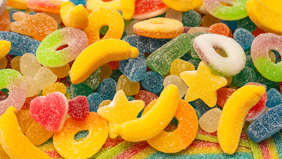 Pile of sugar coated gummy worms