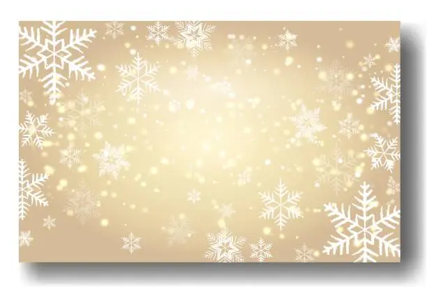 Vector illustration of Cute falling snow flakes illustration. Wintertime speck frozen granules. Snowfall gold wallpaper. Scattered snowflakes december theme. Snow hurricane landscape