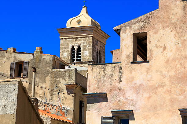 Bonifacio, tower and oriental houses stock photo