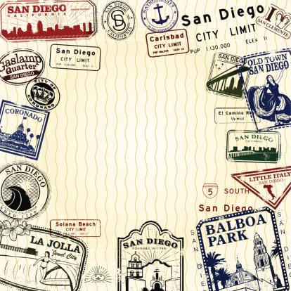 Stylized San Diego stamp series