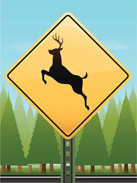Vector illustration of Deer Crossing Sign