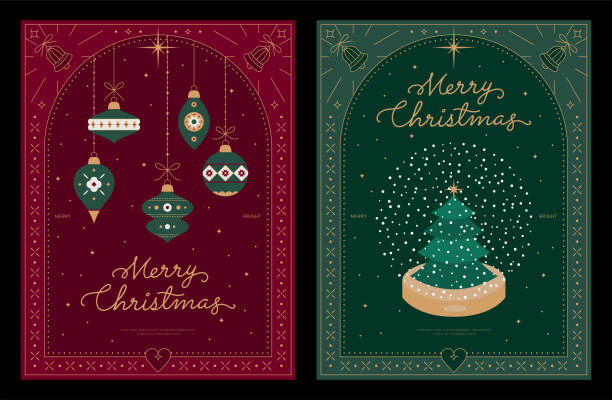 kuvapankkikuvitukset aiheesta hyvää joulua, hyvää uutta vuotta onnittelukortti, lomakansi, banneri. moderni joulujulisteen muotoilu, geometrinen kuviokehys. kirjaimet, puu, pallo, lumipallo. trendikäs vektori tasainen kuva. - joulu