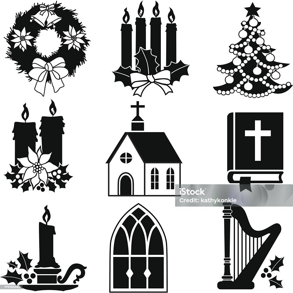 Iconos de Navidad Cristiana - arte vectorial de Corona - Arreglo floral libre de derechos