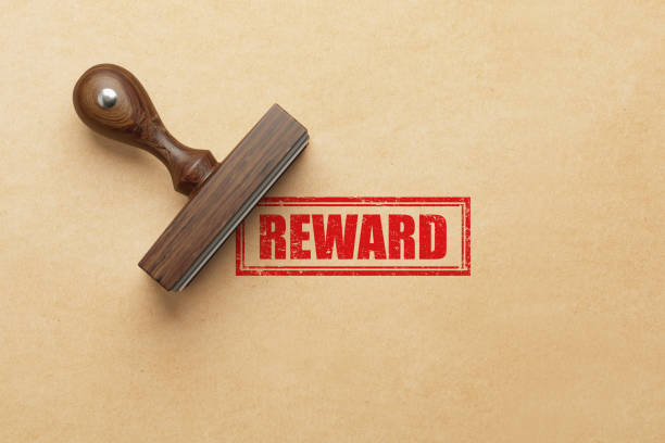 Reward stamp on Kraft paper background. Horizontal composition.