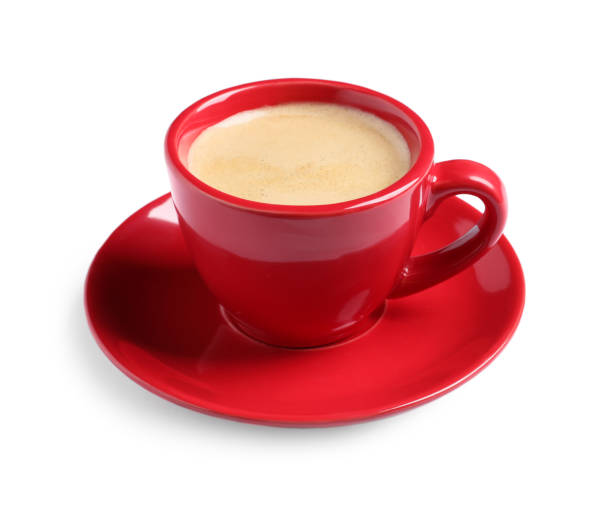 istock Red ceramic cup with hot aromatic coffee isolated on white 1791562286