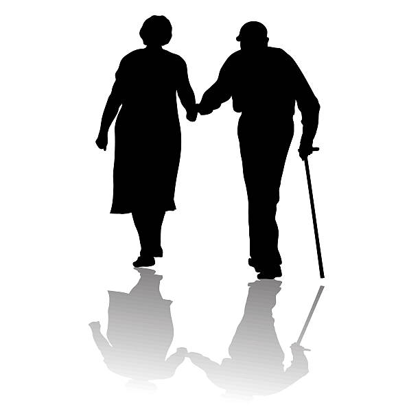 old people silhouette of an old couple keeping for hands vector love care old stock illustrations