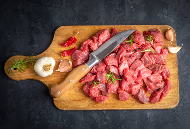 istock Heap of raw chopped beef isolated on cutting board 1791583502
