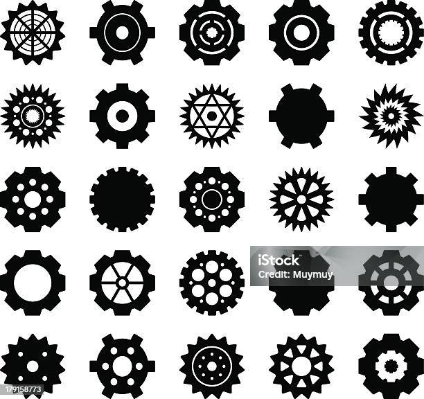Gear Vector Set 1 Stock Illustration - Download Image Now - Black Color, Business, Circle