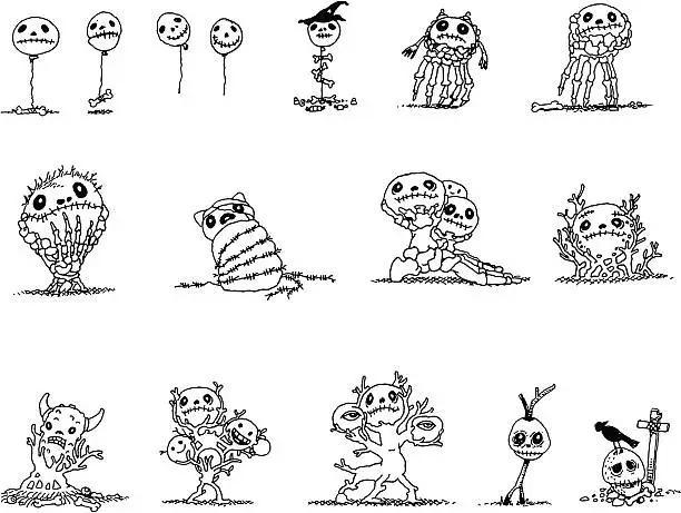 Vector illustration of Spooky Bone Creatures