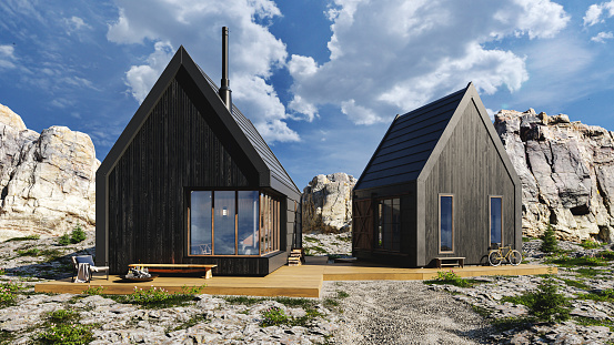 Modern cabins in the mountains