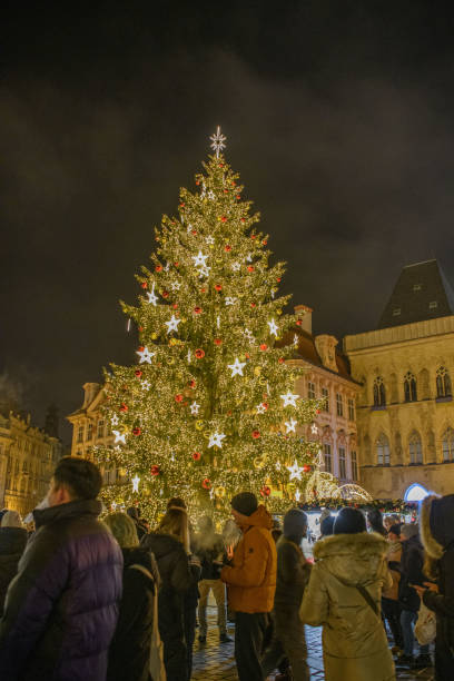 istock Decorated Christmas tree on a square in Prague in the evening 1791603592