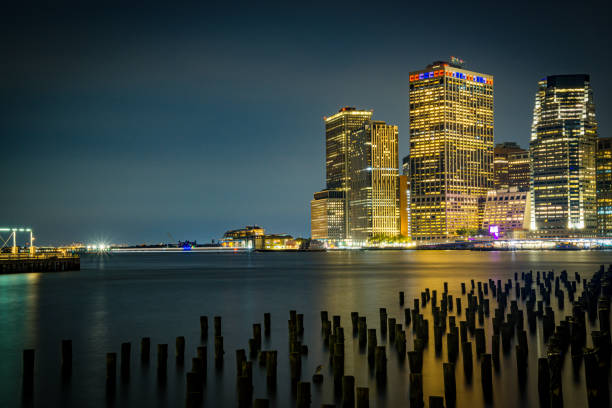 long exposure photography of the new york skyline at night