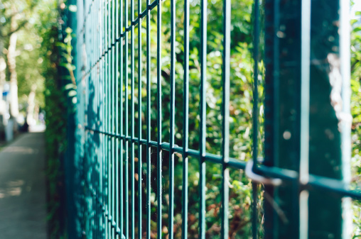 Green metal fence