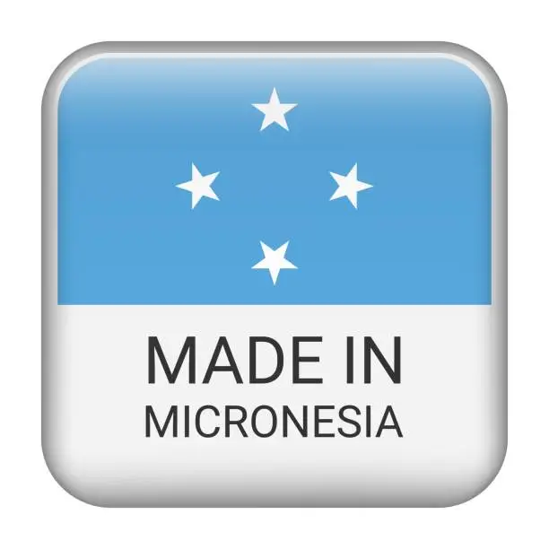 Vector illustration of Made in Micronesia badge vector. Sticker with stars and national flag. Sign isolated on white background.